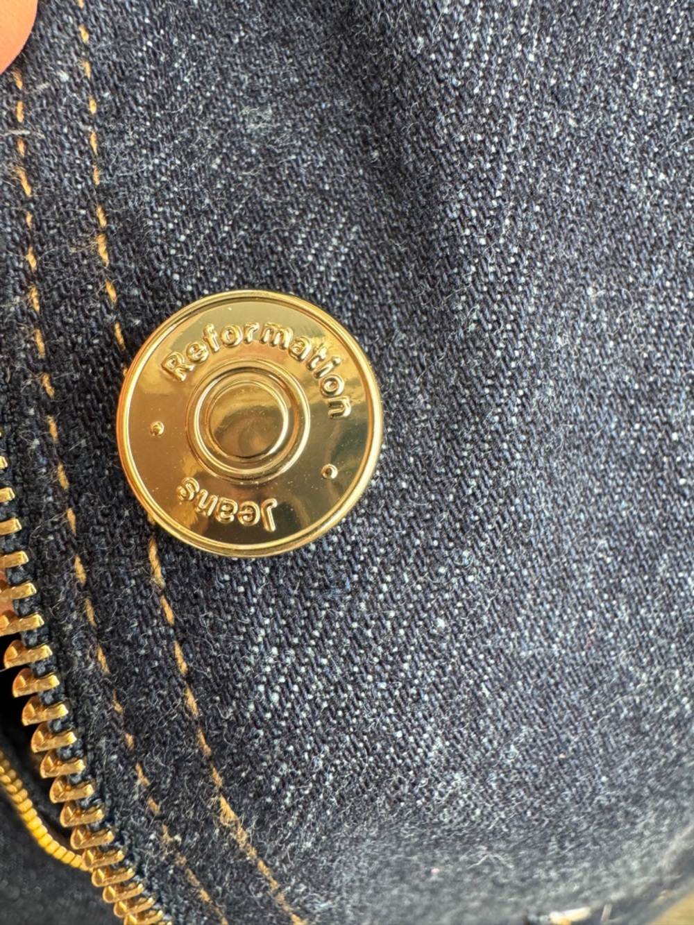 Reformation Navy Denim Field Jacket with Brown Corduroy Collar - Picture 11 of 12